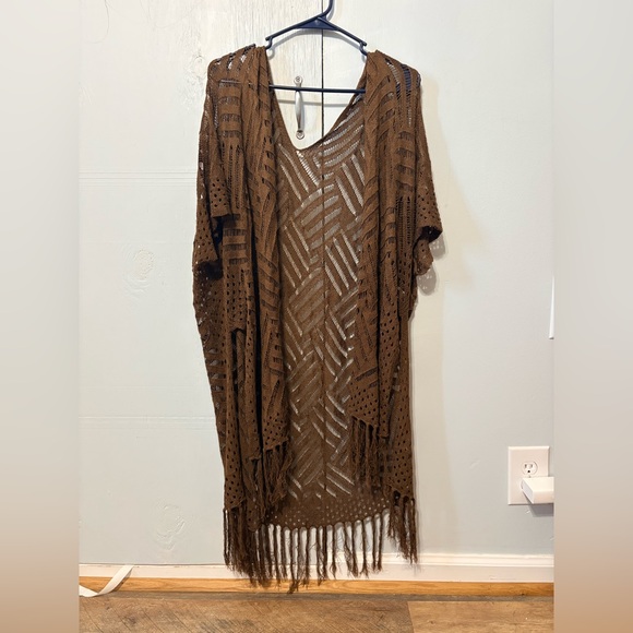 Other - Boho Brown Fringe Crochet Kimono Cardigan One Size | Festival Beach Cover Up
